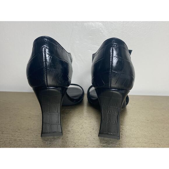 NEW AQUATALIA SANDAL HEEL BLACK LEATHER CROC EMBOSSED STRAPPY MARY JANES CALLEY - Picture 9 of 16